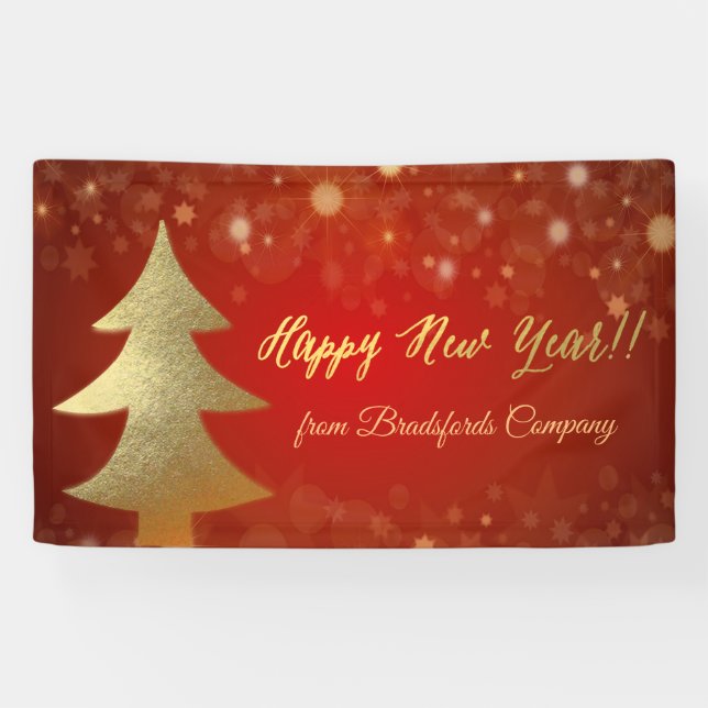 Happy New Year ,Red , Gold Weihnachtsbaum Banner (Horizontal)