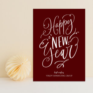 Happy New Year Red Script Modern Business Feiertagskarte