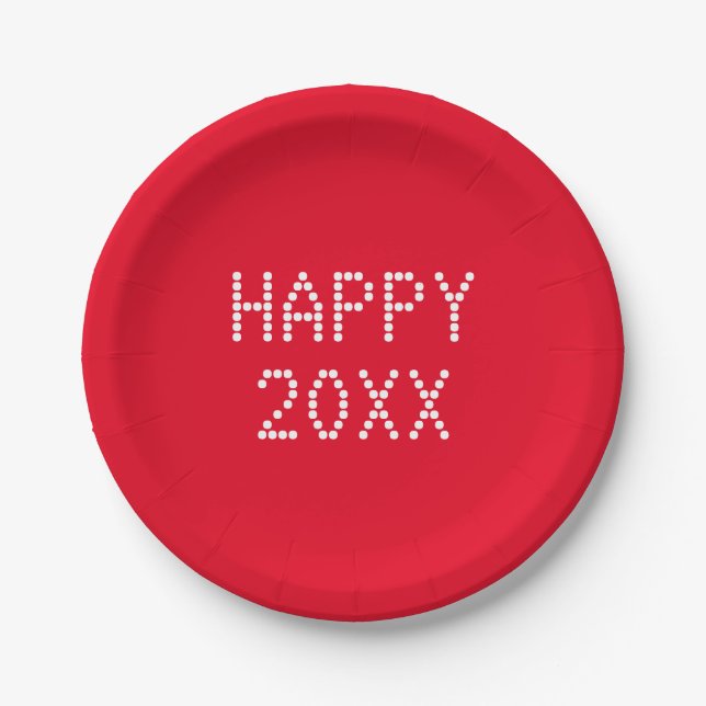 Happy New Year Red White Custom Number Moderne Pappteller (Vorderseite)