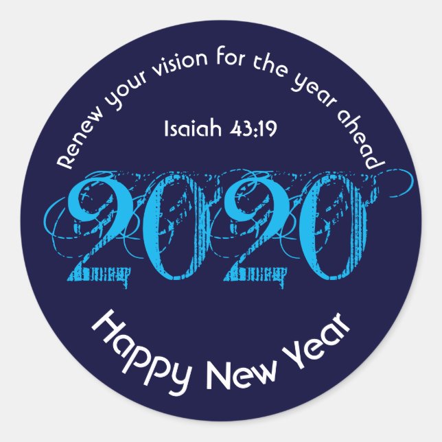 Happy New Year RENEW VISION 2020 Stilvoll BLAU Runder Aufkleber (Vorderseite)