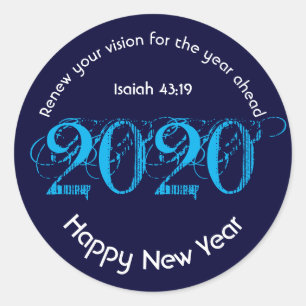 Happy New Year RENEW VISION 2020 Stilvoll BLAU Runder Aufkleber