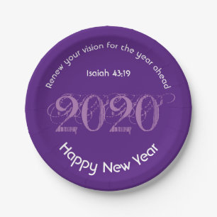 Happy New Year RENEW VISION 2020 Stilvoll LILA Pappteller