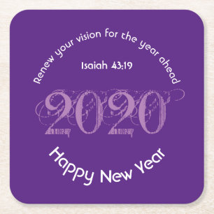 Happy New Year RENEW VISION 2020 Stilvoll LILA Rechteckiger Pappuntersetzer