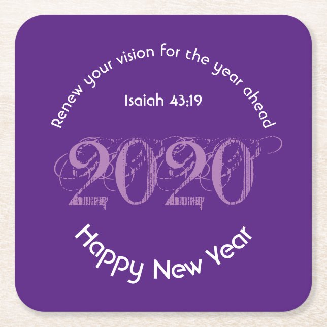 Happy New Year RENEW VISION 2020 Stilvoll LILA Rechteckiger Pappuntersetzer (Vorderseite)