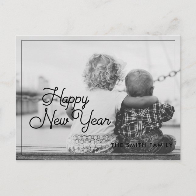 Happy New Year Retro Postkarte (Vorderseite)