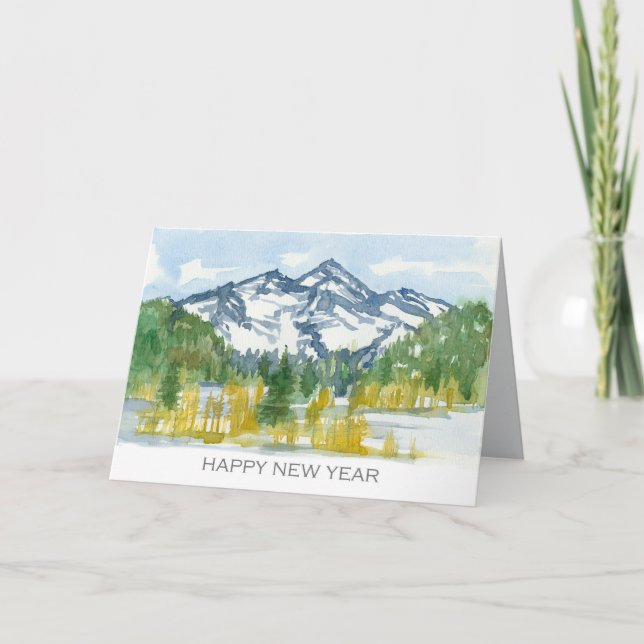 Happy New Year Rocky Mountains Winter Wasserfarbe Karte (Vorderseite)