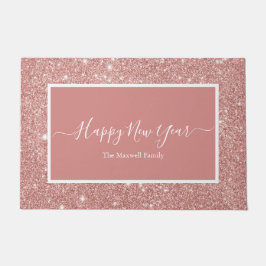 Happy New Year Rose Gold Glitzer Familienname Fußmatte