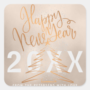 Happy New Year Rose Gold Metallic Kupfer Quadratischer Aufkleber