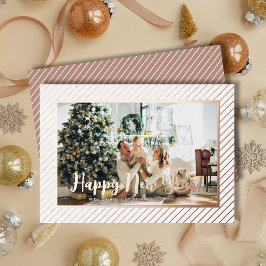  Happy New Year Rose Gold Pinstripe Folien Feiertagskarte