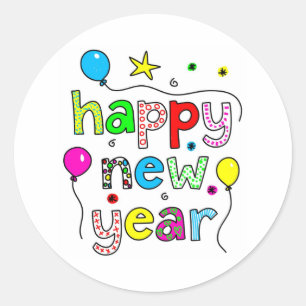 Happy New Year Runder Aufkleber