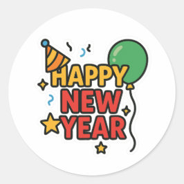 Happy New Year Runder Aufkleber
