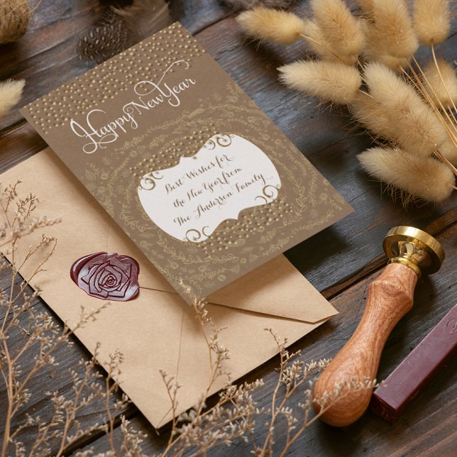 Happy New Year Rustic Floral Garland Einladung (Von Creator hochgeladen)