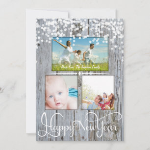 Happy New Year Rustic Wood Sparkle Sterne Weihnach Feiertagskarte