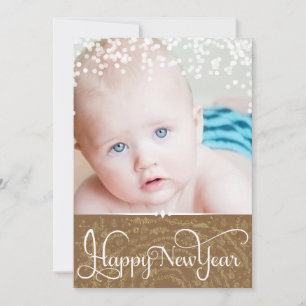 Happy New Year Rustic Wood Sparkle Sterne Weihnach Feiertagskarte