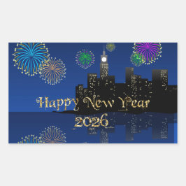 Happy New Year’s Eve Midnight Fireworks City Light Rechteckiger Aufkleber