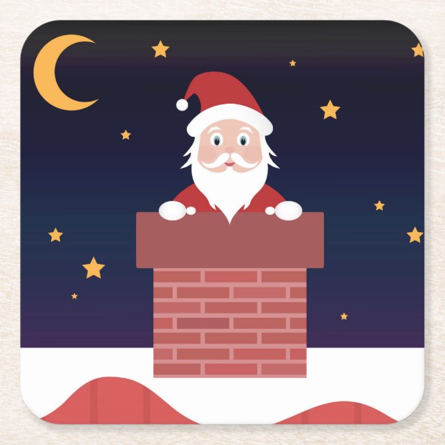 Happy New Year Santa on House Dach Rechteckiger Pappuntersetzer (Vorderseite)