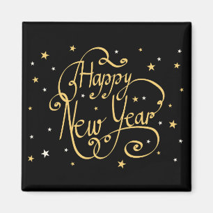 Happy New Year Schwarz und Gold Magnet