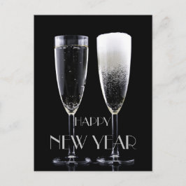 Happy New Year Schwarz-weiß Champagne Flute Brille Feiertagspostkarte
