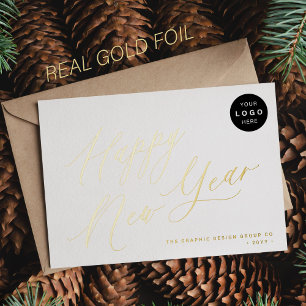 Happy New Year Script Business LOGO 2026 Gold Folien Feiertagskarte