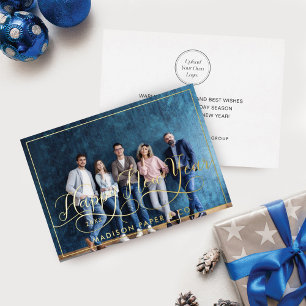Happy New Year Script Corp Business Foto & Logo Folien Feiertagskarte