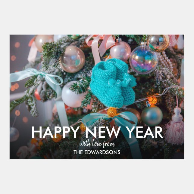 Happy New Year Script Family Foto Card (Vorderseite)
