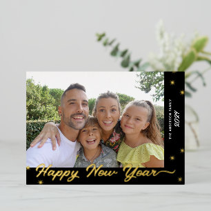 Happy New Year Script Foto Gold Foil Tour Card Folien Feiertagskarte