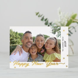 Happy New Year Script Foto Gold Folien Feiertagskarte