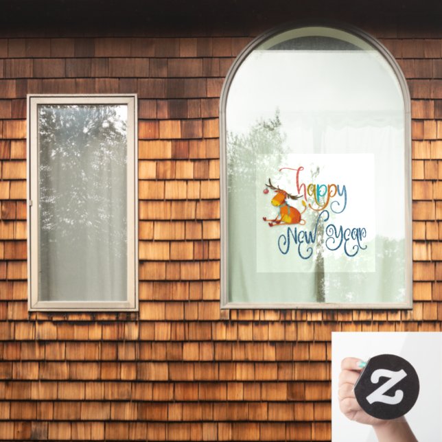 Happy New Year Script Funny Reindeer Fensteraufkleber (Fenster Zuhause)