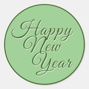 Happy New Year Script Green Runder Aufkleber
