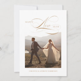 Happy New Year Script Holiday Foto Card Feiertagskarte