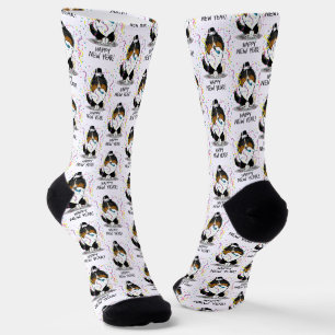 Happy New Year Shetland Sheepdog (Trikolon) Niedli Socken