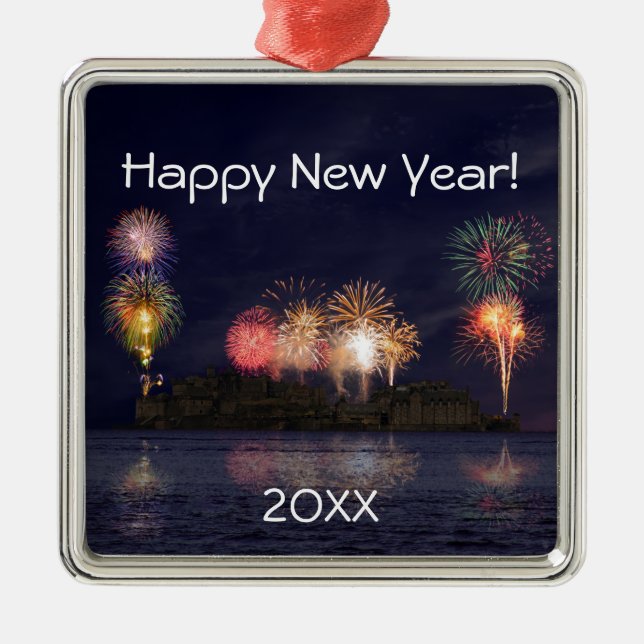 Happy New Year Silbernes Ornament (Vorne)