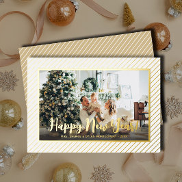  Happy New Year Silver Pinstripe Folien Feiertagskarte