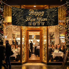 Happy New Year Simple Black And Gold Party Banner