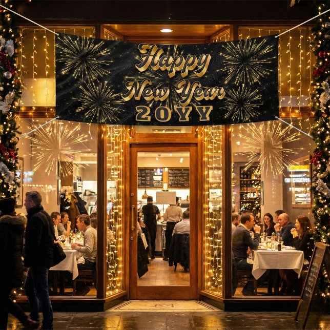 Happy New Year Simple Black And Gold Party  Banner (Von Creator hochgeladen)