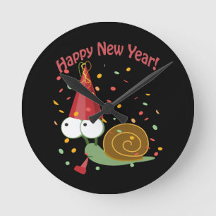 Happy New Year Snail Runde Wanduhr
