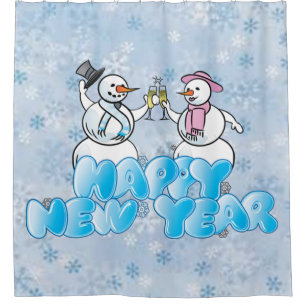 Happy New Year Snowman Duschvorhang