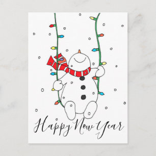 Happy New Year Snowman Postkarte
