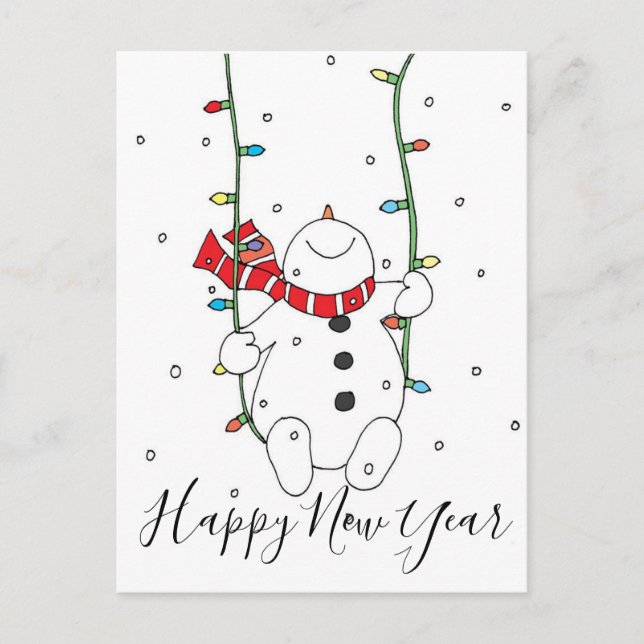 Happy New Year Snowman Postkarte (Vorderseite)