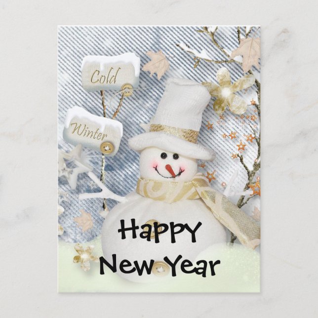 Happy New Year Snowman Postkarte (Vorderseite)