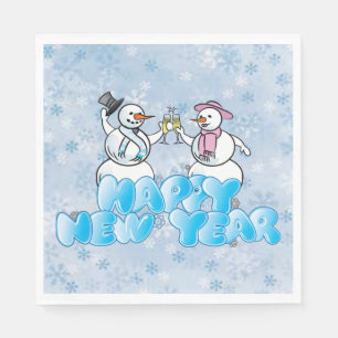 Happy New Year Snowman Serviette