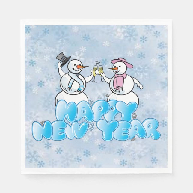 Happy New Year Snowman Serviette (Vorderseite)