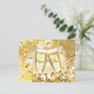 Happy New Year Sparkle Champagne Brille Feiertagspostkarte
