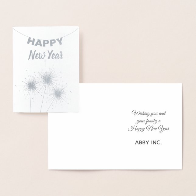 Happy New Year Sparkler Corporate Silver Folienkarte (Anzeige)