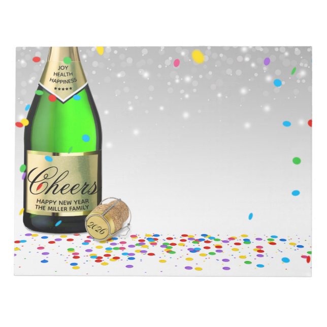 Happy New Year Sparkling Wine Bottle 2025 Notizblock (Vorderseite)