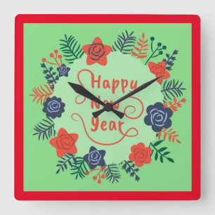 HAPPY NEW YEAR SQUARE WALL CLOCK QUADRATISCHE WANDUHR