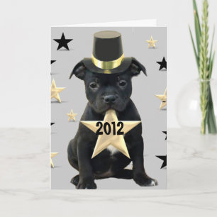 Happy New Year Staffordshire Bull Terrier card Feiertagskarte