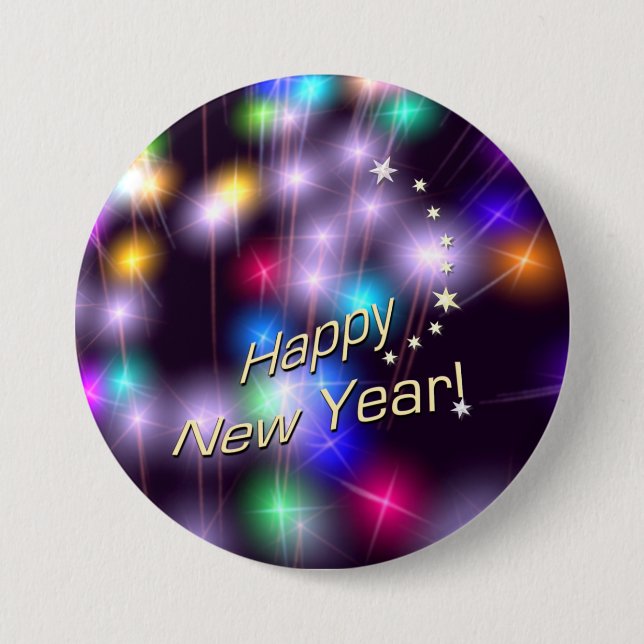 Happy New Year Star Lights Button (Vorderseite)