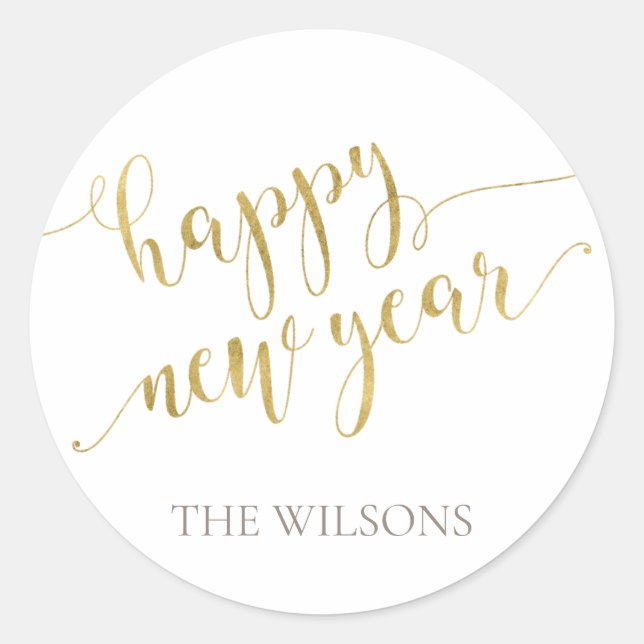 Happy New Year Sticker - White & Gold (Vorderseite)