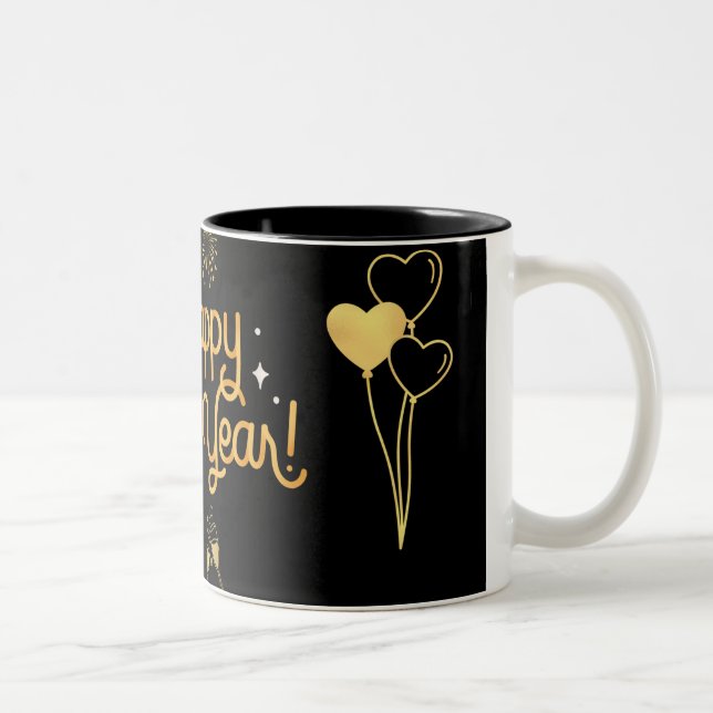 "Happy New Year Tasse - Gold Balloon Design auf Bl (Rechts)